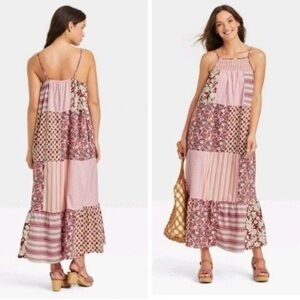 Universal Thread sleeveless patchwork tiered boho hippie maxi dress plus sz 1X